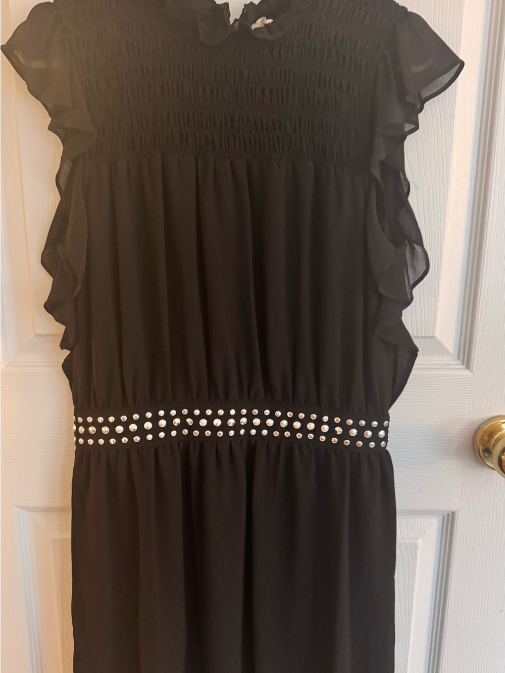 MICHAEL Michael Kors Black Ruffle-Sleeve Dress with Studded Waistband